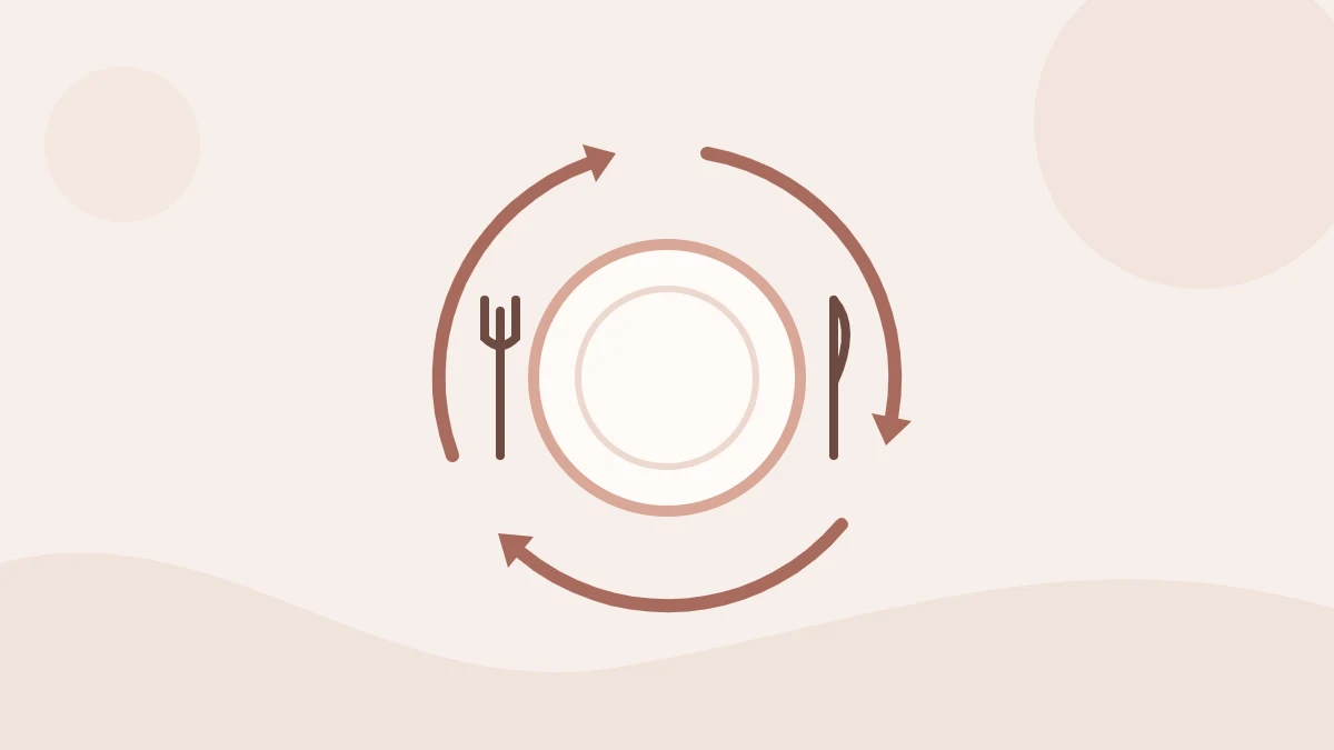 Ilustración de un plato rodeado de flechas en círculo: el ciclo dieta-atracón