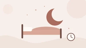 Ilustración de una cama bajo la luna con un reloj: insomnio y terapia cognitivo-conductual (TCC-I)